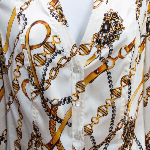 Cache Vgt Y2K 90s Button Up Equestrian Scarf Western Silk Shirt V-Neck Size M - Picture 5 of 9